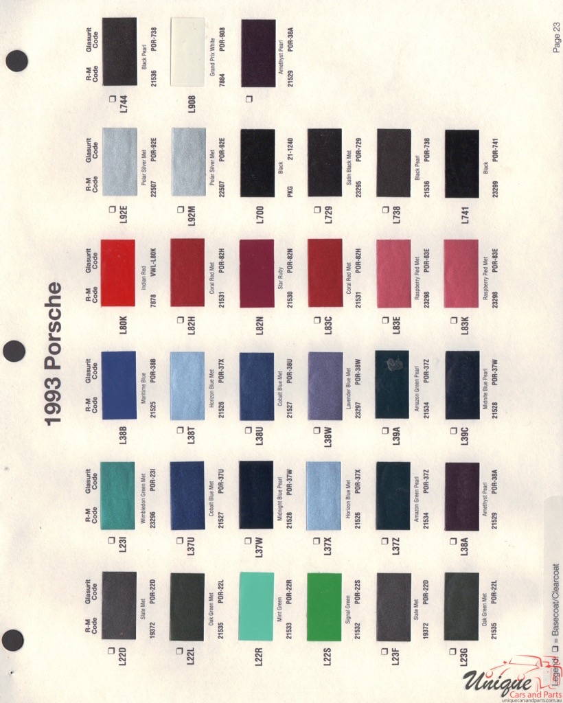 1993 Porsche Paint Charts RM